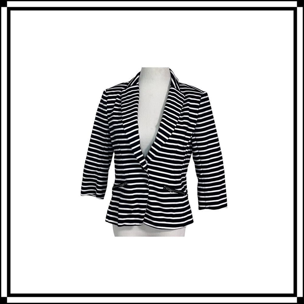 EUC! Christian Siriano Navy/White Striped Jacket, size Med.